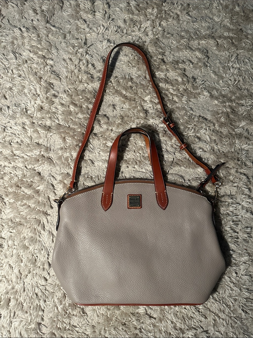 Dooney & Bourke Taupe Pebble Leather Satchel with Brown Trim